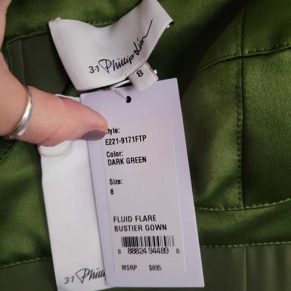 3.1 PHILLIP LIM Fluid Flare Bustier Prom Gown Olive Green - Picture 12 of 16